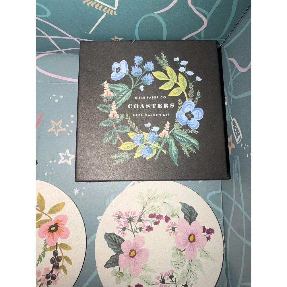 Rifle Paper Co. Coasters Herb Garden Set Floral Wreath Botanical Boxed 8pk